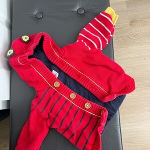 Hanna Andersson Red Striped Knit Hooded Cardigan size 70